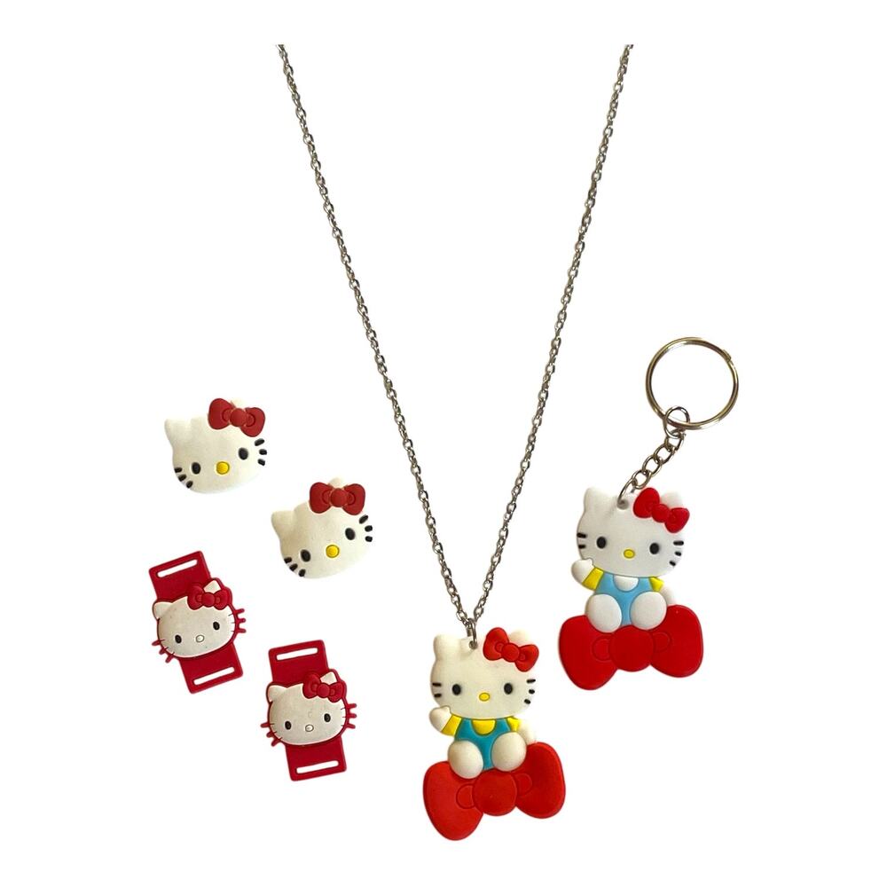 Hello Kitty Accessory Gift Set | Necklace, Keychain, Shoe Charms, Hair Clips Set